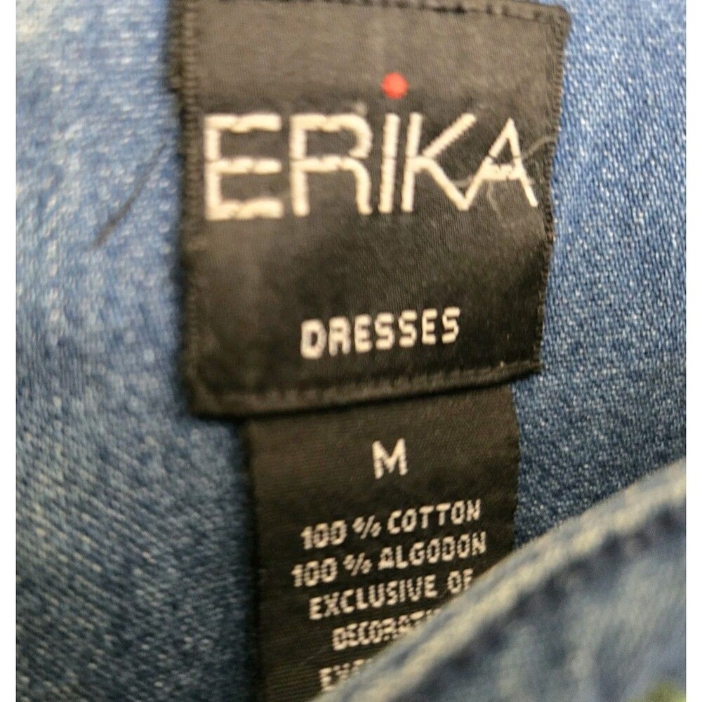 VTG Erika Dress Womens M Y2K 90s Denim Flower Blue Cottagecore Teacher Retro - Picture 4 of 7